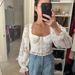 For Love and Lemons White Lace Crop Top